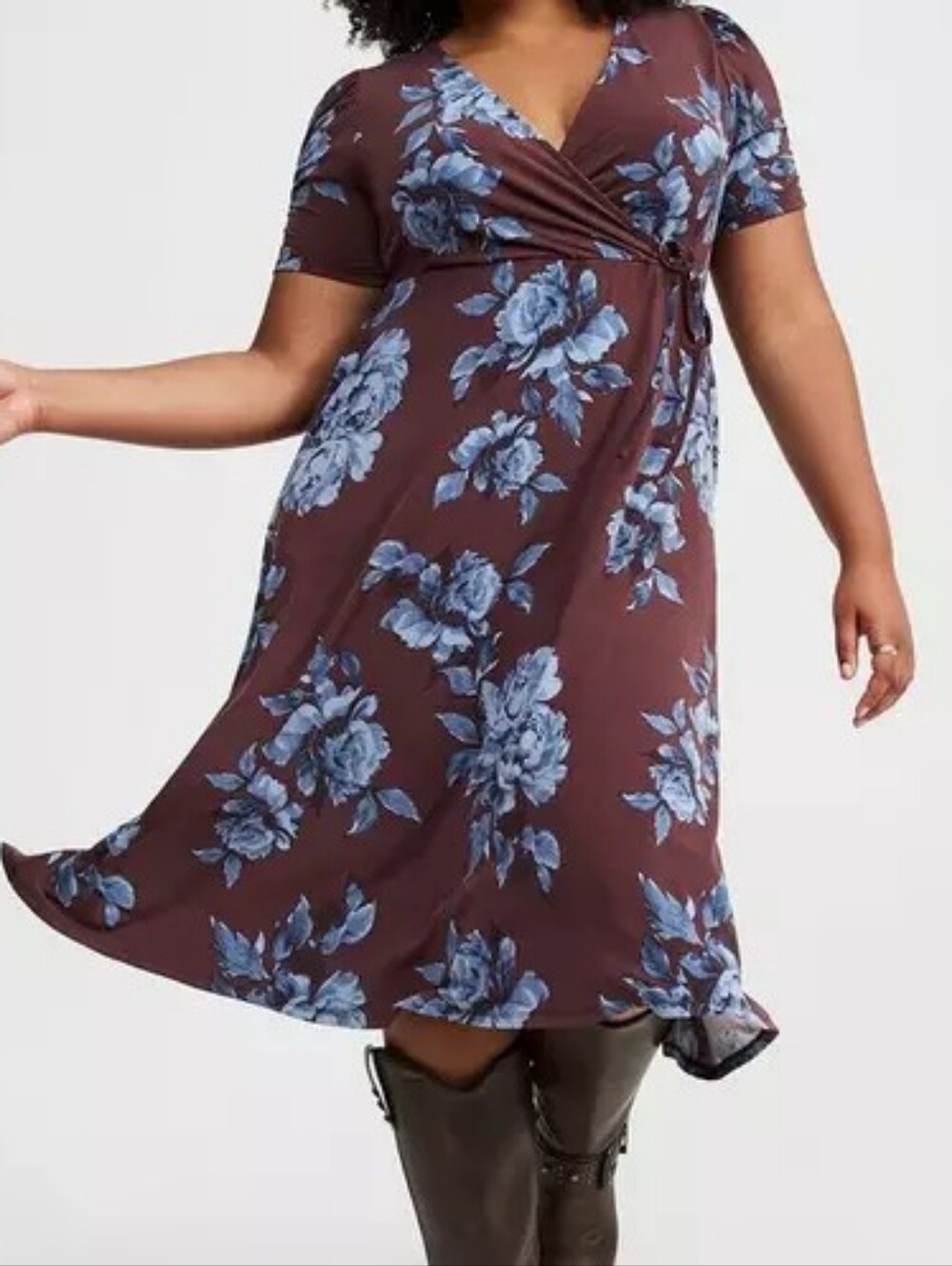 NWT torrid Brown Midi Dress with Blue Floral Print